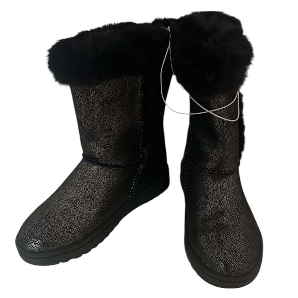 Black Kids Boots with Faux Fur Trim
